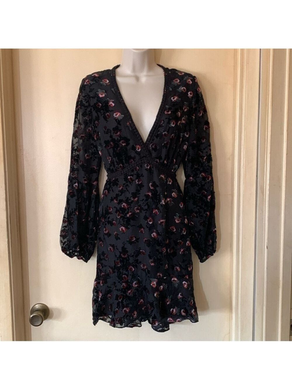 WAYF Black burnout velvet mini dress size S